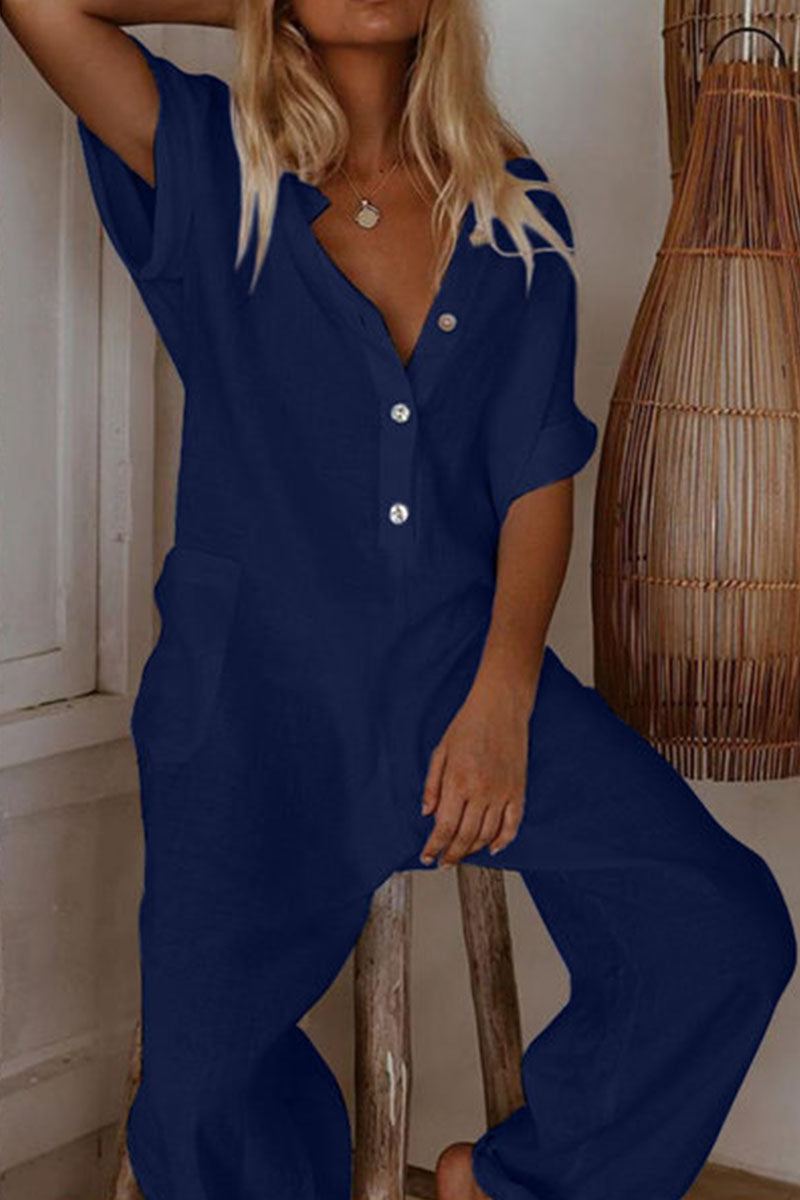 Fashion Lässige einfarbige Jumpsuits mit V-Ausschnitt (3 Farben)