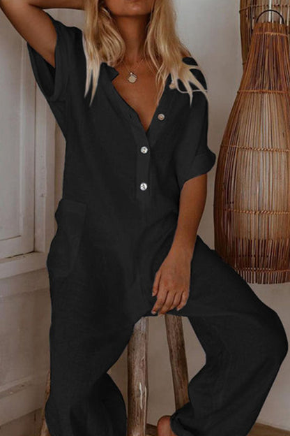 Fashion Lässige einfarbige Jumpsuits mit V-Ausschnitt (3 Farben)