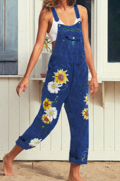 Fashion lässiger Druck lockere Denim-Jumpsuits (3 Farben)