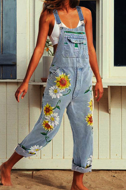 Fashion lässiger Druck lockere Denim-Jumpsuits (3 Farben)