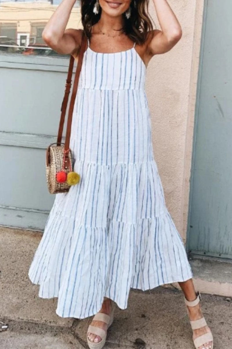 Giuliana - Trägerloses Kleid mit dünnen Trägern und gestreiften Patches, weiche Mode Indira