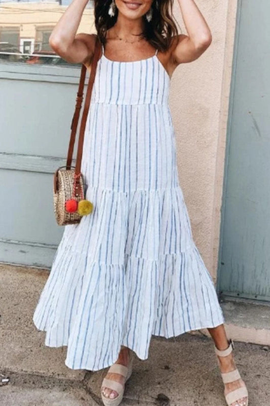 Giuliana - Trägerloses Kleid mit dünnen Trägern und gestreiften Patches, weiche Mode Indira