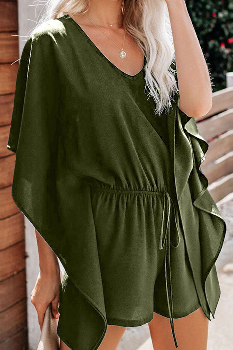 Fashion lässig einfarbig Frenulum V-Ausschnitt lose Jumpsuits (5 Farben)