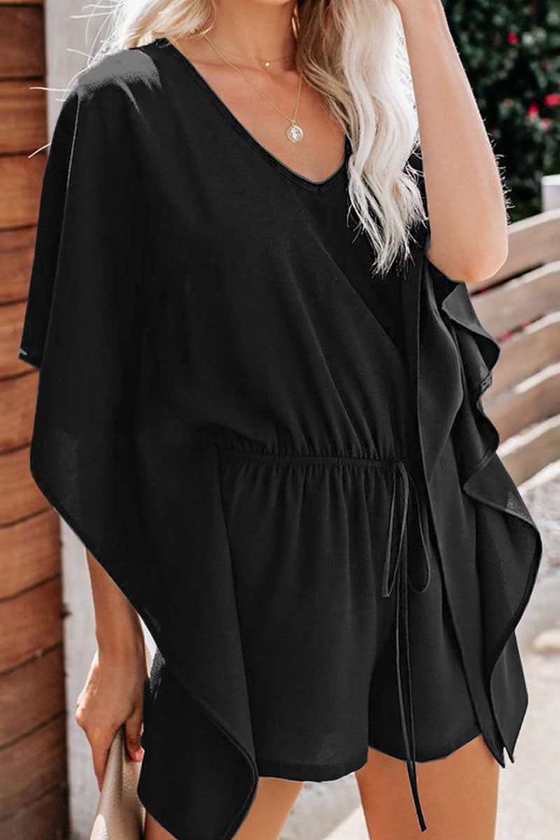 Fashion lässig einfarbig Frenulum V-Ausschnitt lose Jumpsuits (5 Farben)