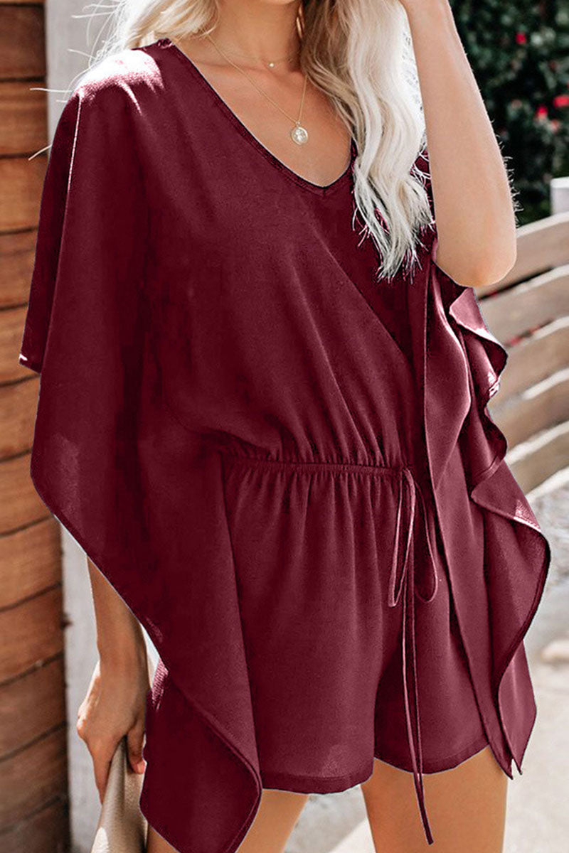 Fashion lässig einfarbig Frenulum V-Ausschnitt lose Jumpsuits (5 Farben)