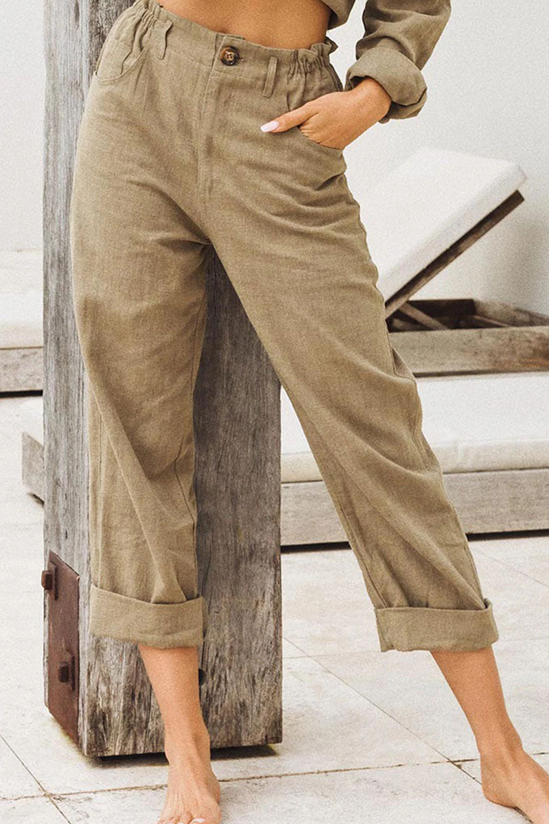 Casual unifarbene Patchwork-Hose mit hoher Taille (4 Farben)