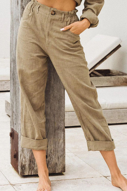 Casual unifarbene Patchwork-Hose mit hoher Taille (4 Farben)