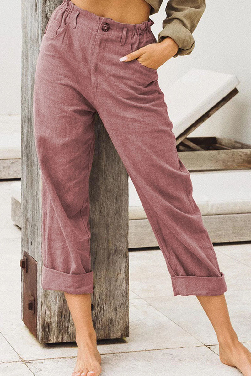 Casual unifarbene Patchwork-Hose mit hoher Taille (4 Farben)