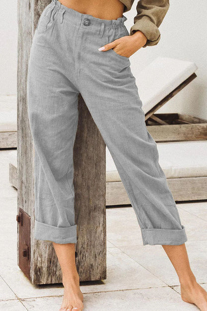 Casual unifarbene Patchwork-Hose mit hoher Taille (4 Farben)