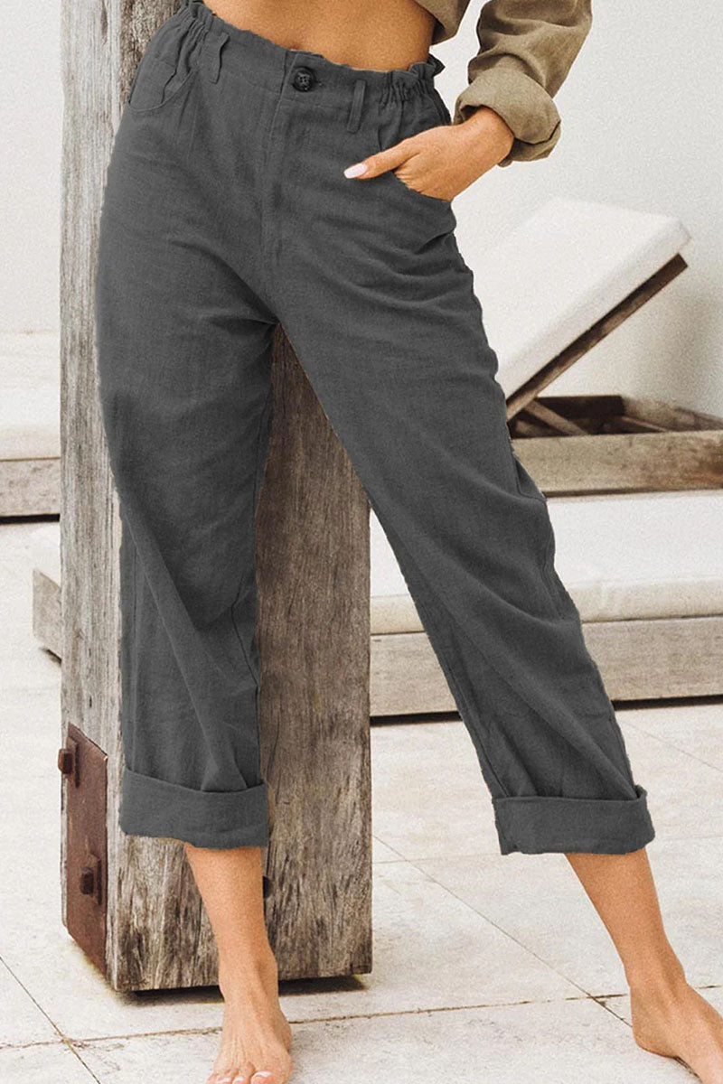 Casual unifarbene Patchwork-Hose mit hoher Taille (4 Farben)