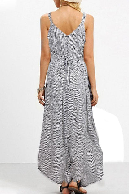 Fashion lässiger gestreifter Patchwork-Spaghettiträger-Overall in lockerer Passform
