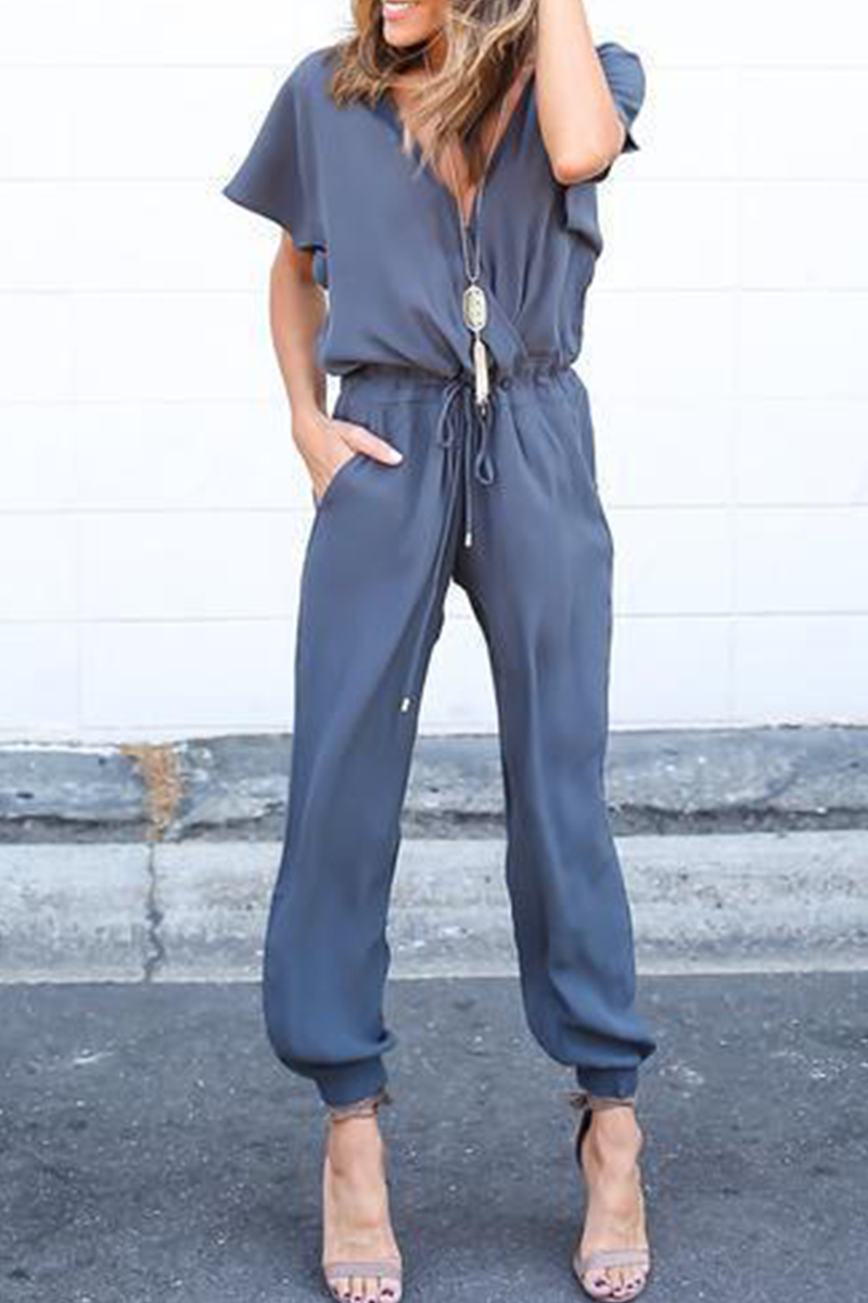 Casual Street Solid Frenulum V Neck Jumpsuits(3 Farben)