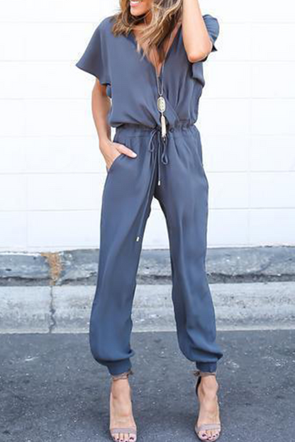 Casual Street Solid Frenulum V Neck Jumpsuits(3 Farben)