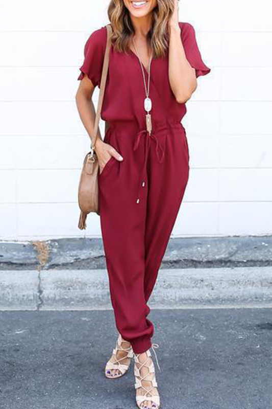 Casual Street Solid Frenulum V Neck Jumpsuits(3 Farben)