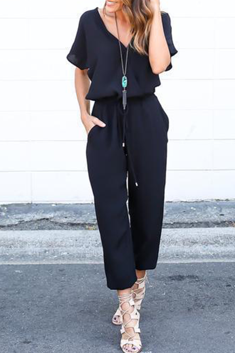Casual Street Solid Frenulum V Neck Jumpsuits(3 Farben)