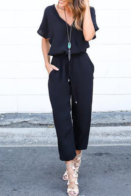Casual Street Solid Frenulum V Neck Jumpsuits(3 Farben)
