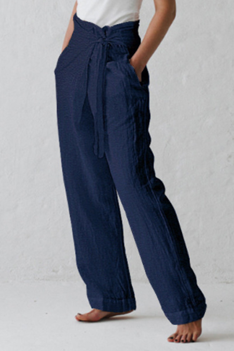 Casual Solid Strap Design Straight Mid Waist Solid Colour Hose (3 Farben)