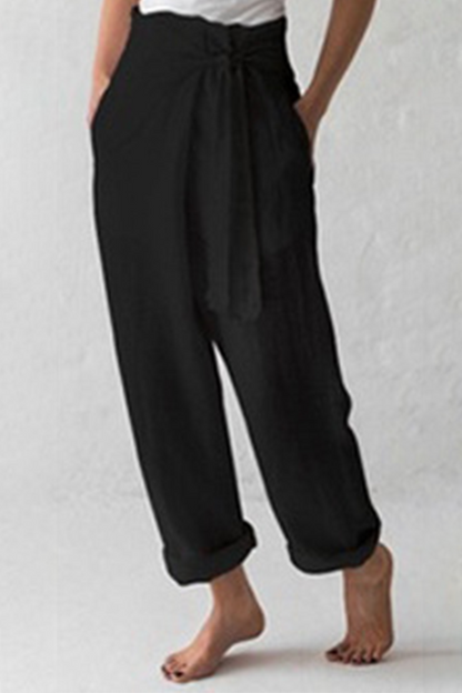 Casual Solid Strap Design Straight Mid Waist Solid Colour Hose (3 Farben)