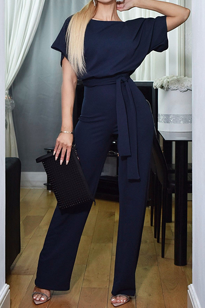 Casual Elegant Solid Patchwork Straight Neck Jumpsuits (6 Farben)