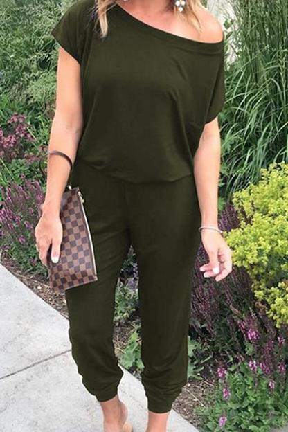 Solid Patchwork Basic Jumpsuits mit schrägem Kragen (6 Farben)