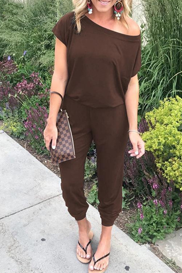Solid Patchwork Basic Jumpsuits mit schrägem Kragen (6 Farben)