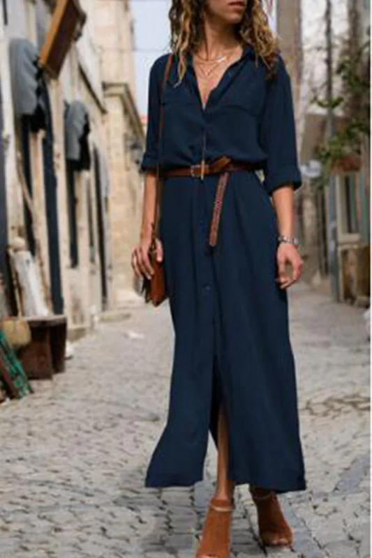 Cattleya - Lässiges Hemdkleid mit Umlegekragen und schlichtem Patchwork