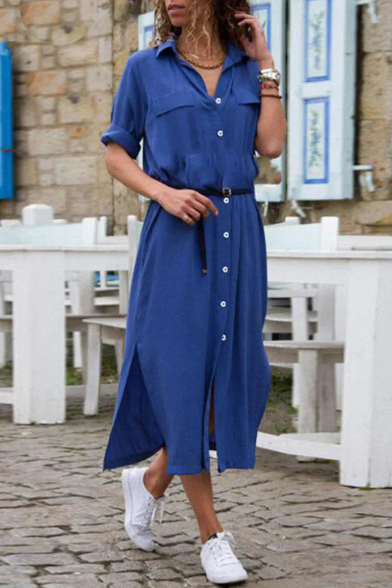 Cattleya - Lässiges Hemdkleid mit Umlegekragen und schlichtem Patchwork