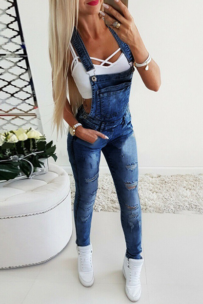 Solid quadratischer Kragen, schlankes Bein Jumpsuits