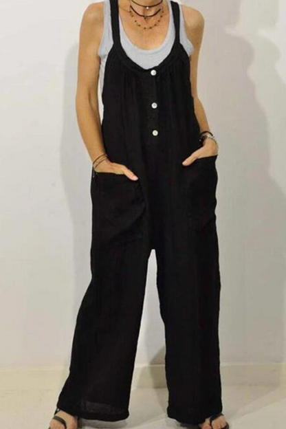 Lässig Solide Patchwork U-Ausschnitt Lose Jumpsuits