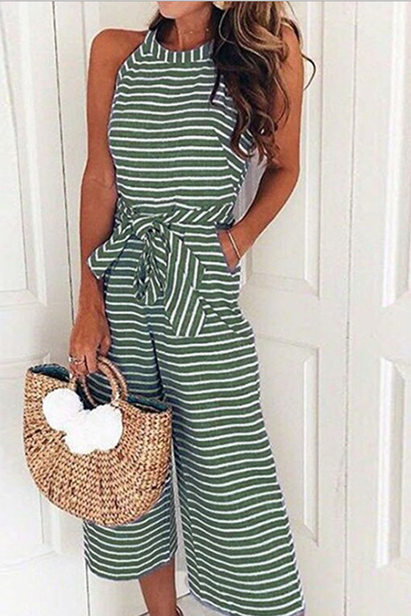 Casual Striped Patched Loose Neck Jumpsuits (5 Farben)