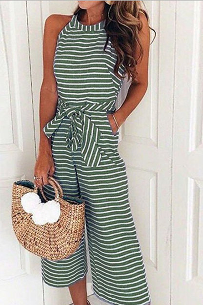 Casual Striped Patched Loose Neck Jumpsuits (5 Farben)