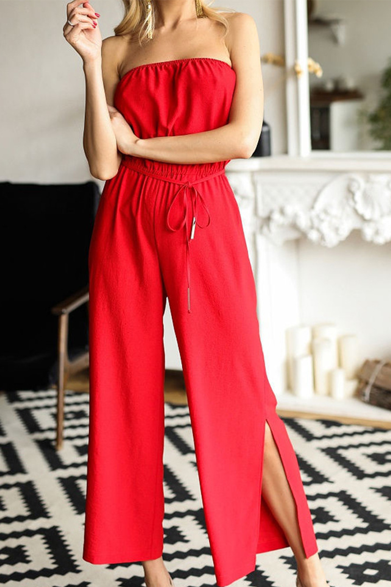 Lässige feste Patchwork trägerlose gerade Jumpsuits (3 Farben)