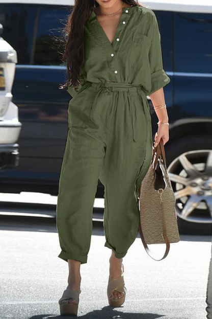 Casual Solid Patchwork V-Ausschnitt Harlan Jumpsuits (3 Farben)