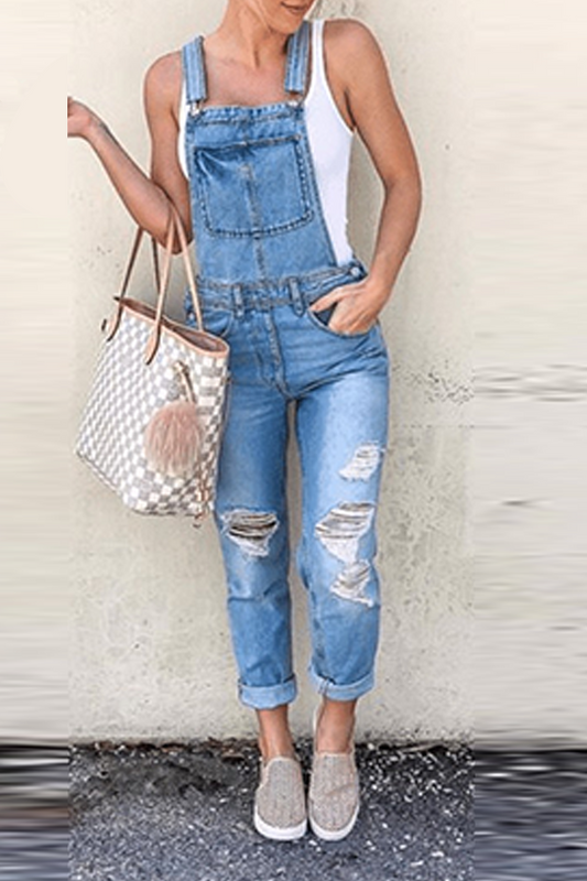 einfarbige ärmellose Harlan Denim Jumpsuits mit quadratischem Kragen