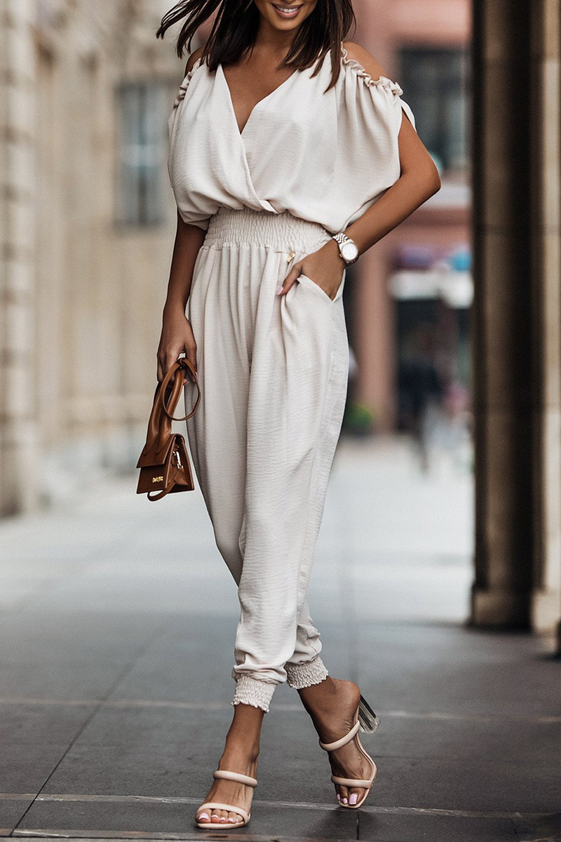 Solid Patchwork Harlan Jumpsuits mit V-Ausschnitt