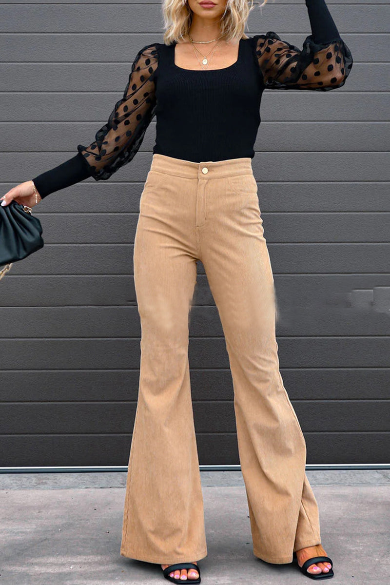 Sexy Casual Boot Cut Mid Waist Wide Leg Trousers (4 Farben)