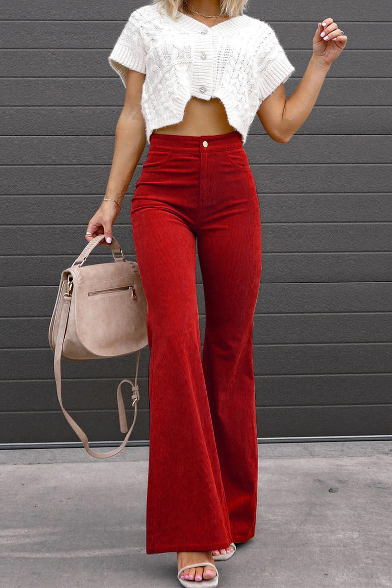 Sexy Casual Boot Cut Mid Waist Wide Leg Trousers (4 Farben)