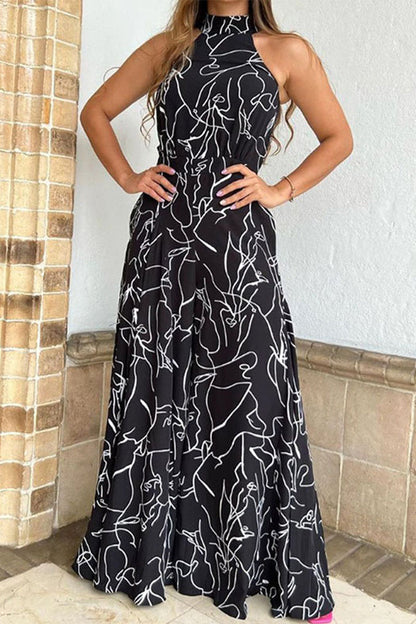 Simplicity Print Patchwork Frenulum Halter Loose Jumpsuits (9 Farben)