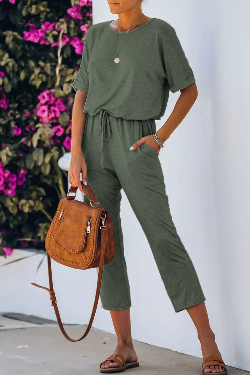 Casual simplicity einfarbige Rundhals-Overalls (5 Farben)