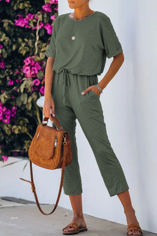 Casual simplicity einfarbige Rundhals-Overalls (5 Farben)