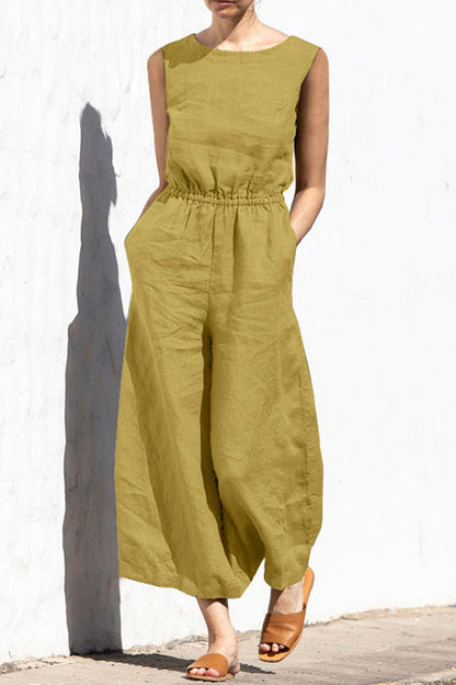 Simplicity unifarbene Jumpsuits mit O-Ausschnitt (4 Farben)