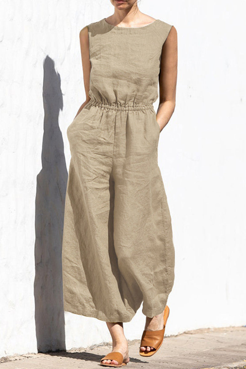 Simplicity unifarbene Jumpsuits mit O-Ausschnitt (4 Farben)