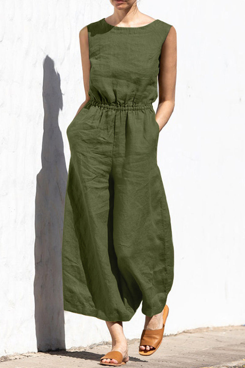 Simplicity unifarbene Jumpsuits mit O-Ausschnitt (4 Farben)