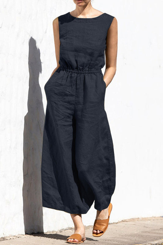 Simplicity unifarbene Jumpsuits mit O-Ausschnitt (4 Farben)
