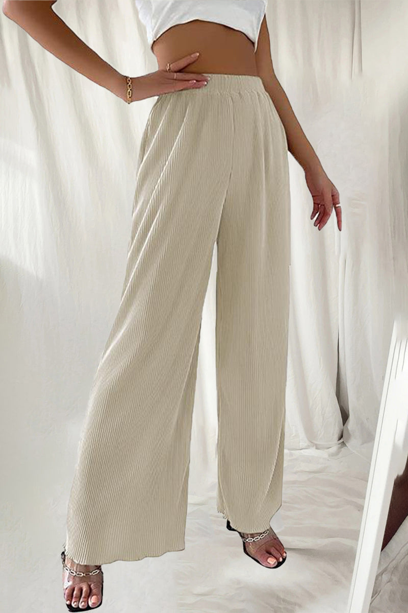 Casual Simplicity Solid Pleat Loose High Waist Wide Pipe Solid Colour Hose (7 Farben)