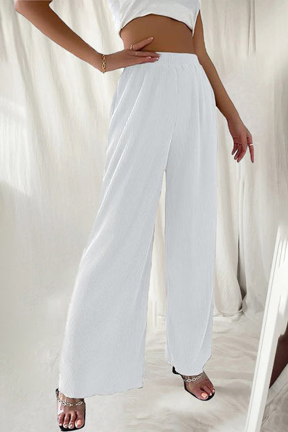 Casual Simplicity Solid Pleat Loose High Waist Wide Pipe Solid Colour Hose (7 Farben)