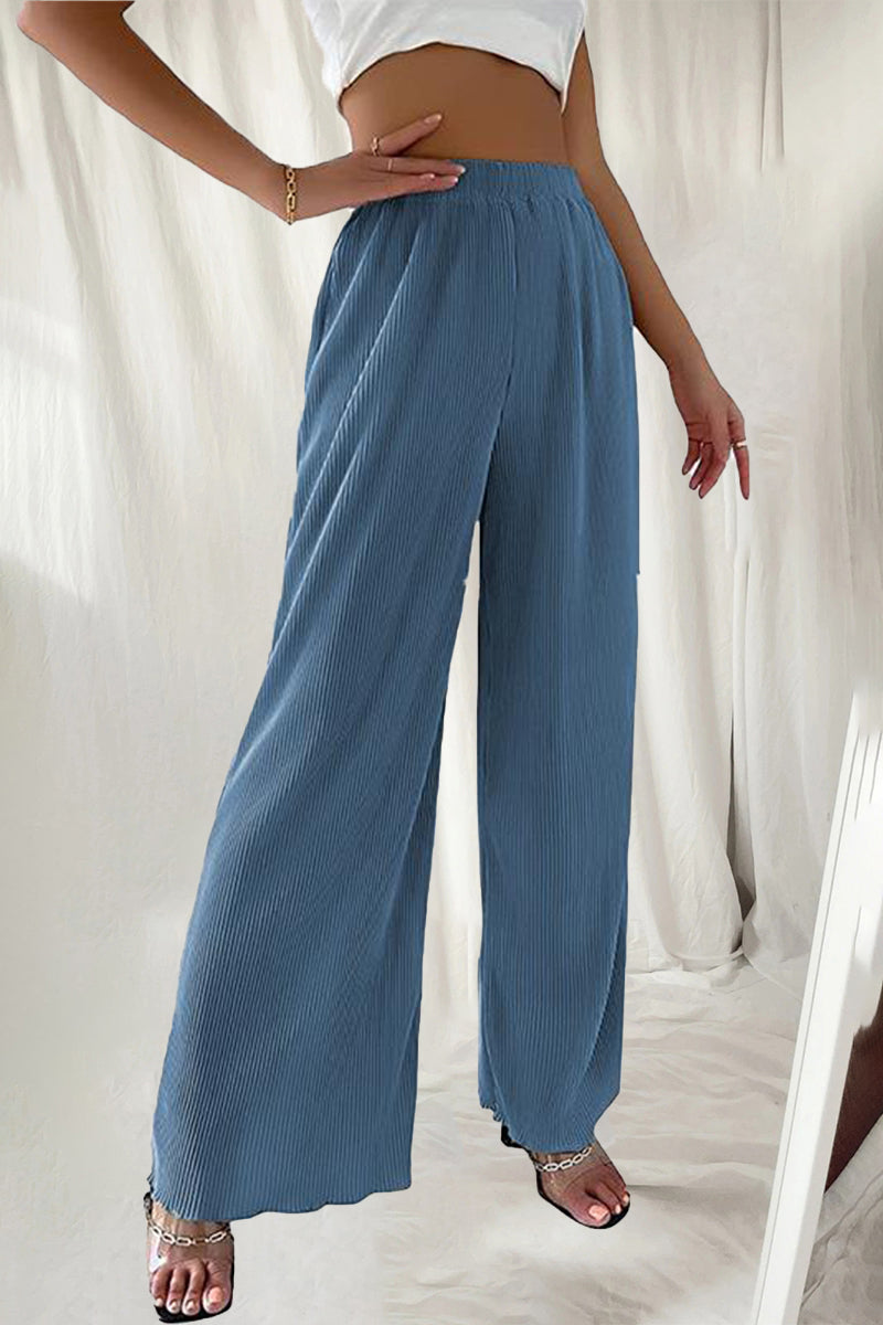 Casual Simplicity Solid Pleat Loose High Waist Wide Pipe Solid Colour Hose (7 Farben)