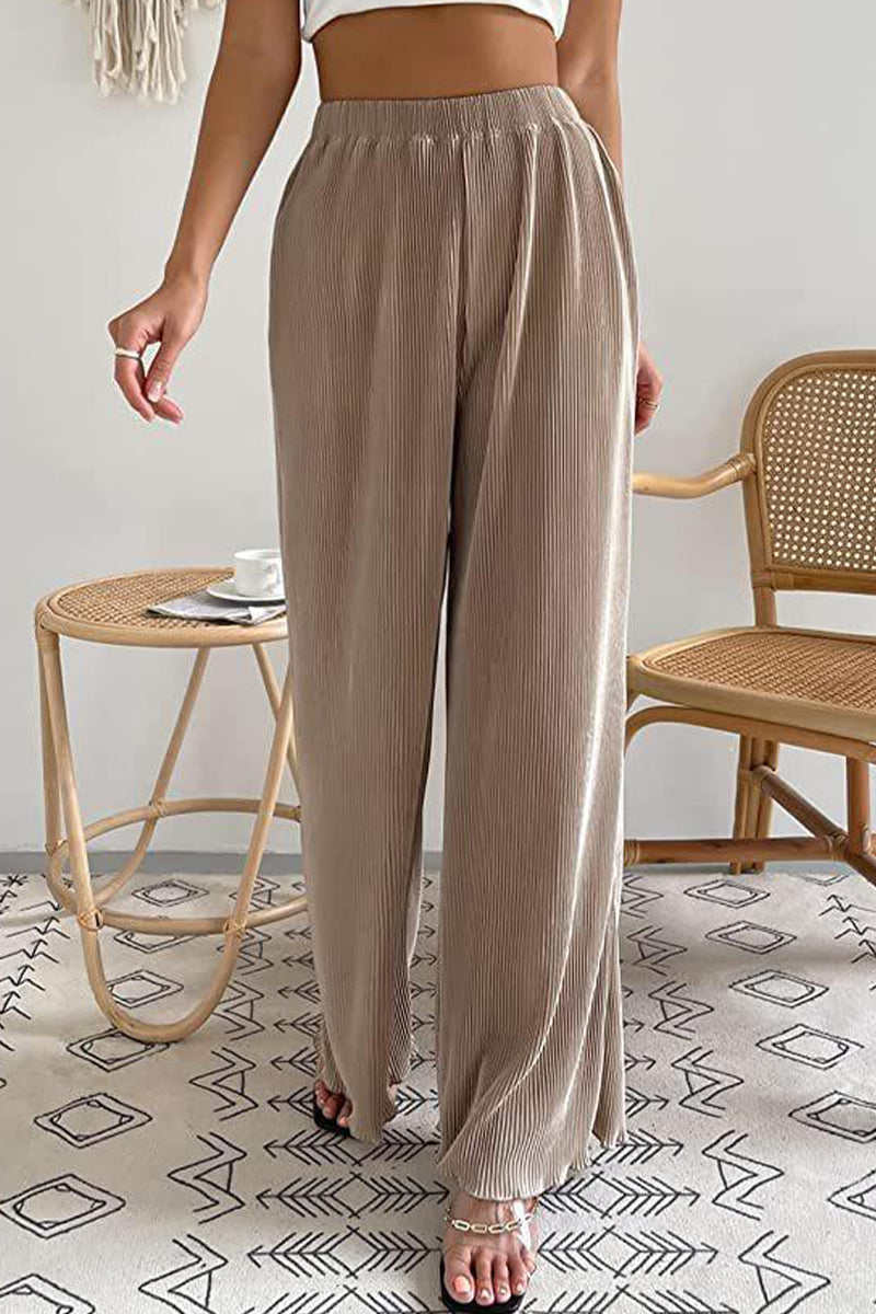 Casual Simplicity Solid Pleat Loose High Waist Wide Pipe Solid Colour Hose (7 Farben)
