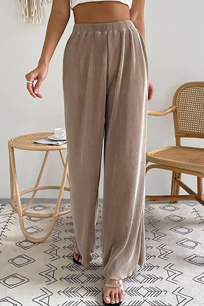 Casual Simplicity Solid Pleat Loose High Waist Wide Pipe Solid Colour Hose (7 Farben)