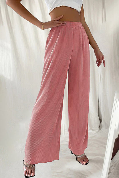 Casual Simplicity Solid Pleat Loose High Waist Wide Pipe Solid Colour Hose (7 Farben)